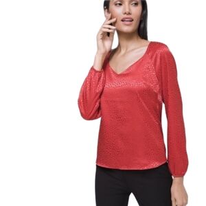 White House Black Market Long Sleeve Animal Print Satin Jacquard Blouse Size XS